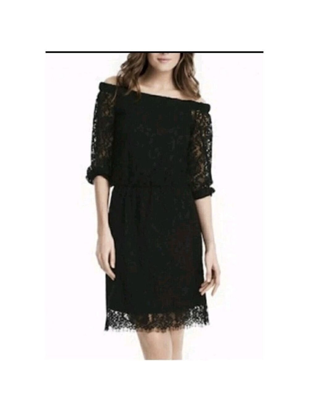 White House Black Market Women's XS Lace Off Shoulder Short Sleeve Shift Dress